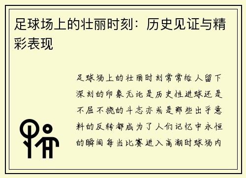 足球场上的壮丽时刻：历史见证与精彩表现